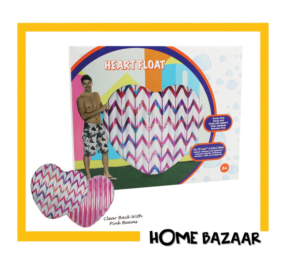Heart float sturdy vinyl.deflated dimensions 1.63m x 1.78m x 0.18m ages 6+